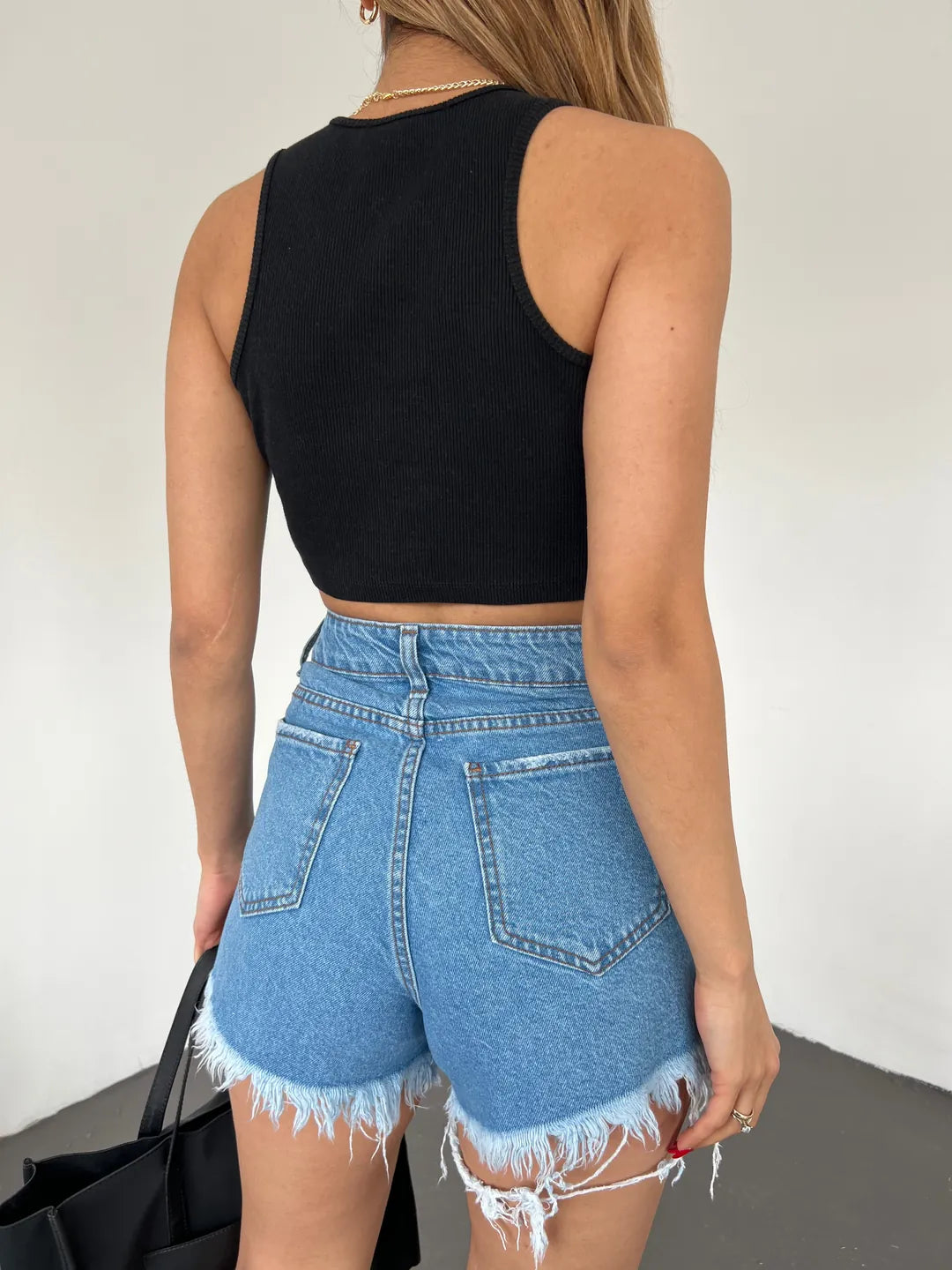 Yıkamalı Lazer Yırtıklı Mini Denim Şort