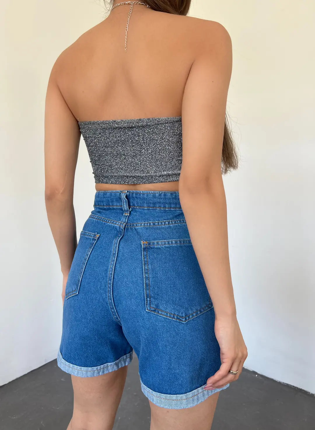 Duble Paça Yıkamalı Denim Şort