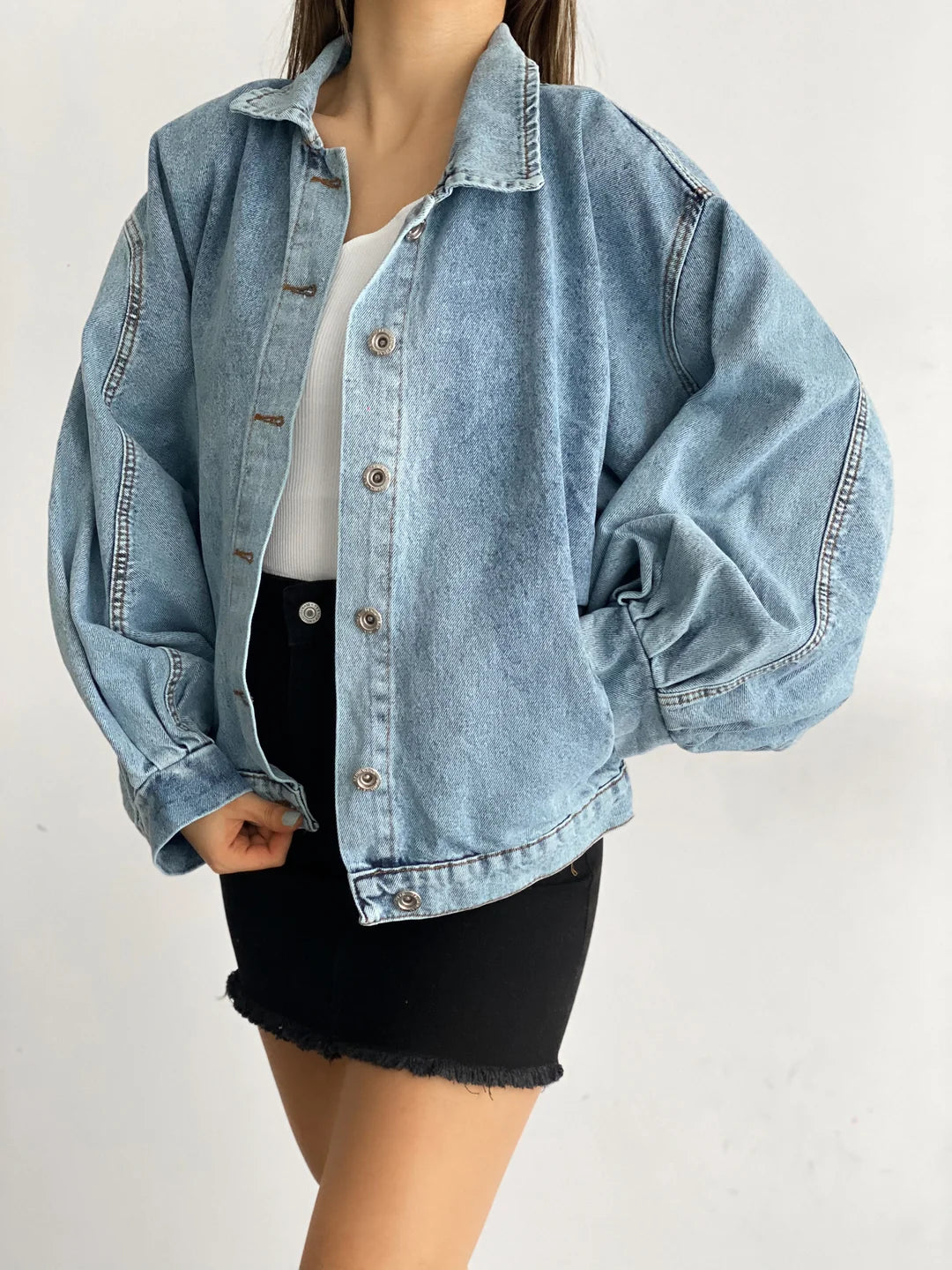 Balon Kol Oversize Denim Ceke